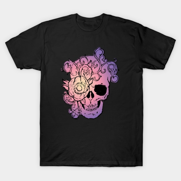 Filigree Skull With Flower Purple Fade Original Art T-Shirt T-Shirt by ckandrus